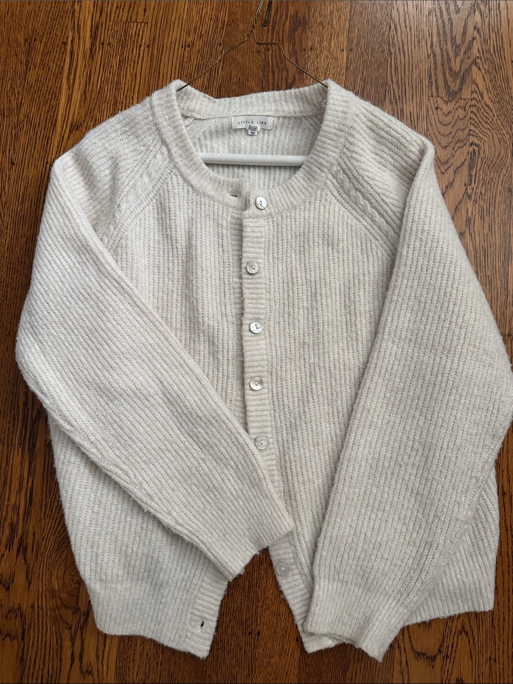 Light Cream Ribbed Button-Front Cardigan Sweater